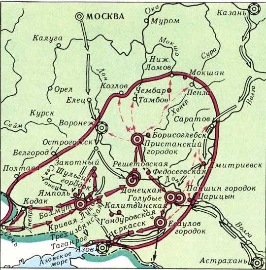 карта восстания Кондратия Булавина